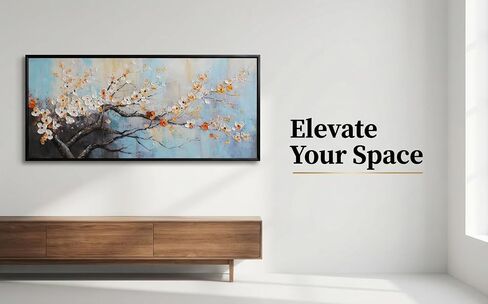 Hand-Painted Plum Blossom Wall Art for Living Room, Large 3D Texture Floral Canvas Oil Painting for Bedroom, Modern Black Framed Artwork for Above Sofa Office Kitchen Ready to Hang 24x56 Inches in Saudi Arabia