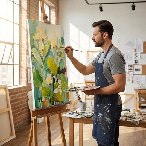 Large High-End Hand Painted Floral Oil Painting,Colorful 3D Textured Green Flower Canvas Vertical Wall Art Black Aluminum Alloy Frame,Bright Modern Botanical Home Decor for Living Room, 20" x 32" (Flower-01, 20" x 32") in Kuwait
