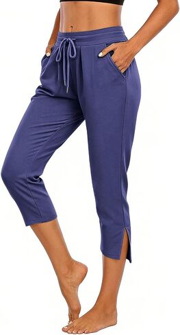 Women's Yoga Capris Pants High Waist Casual Drawstring Leggings Lightweight Summer Loose Athletic Workout Capris in Kuwait