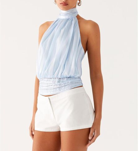 Meiweileya Women Chiffon Halter Tops Sleeveless High Neck Tank Top Camisole Tie Open Back Going Out Sexy Summer Party Shirt in Kuwait