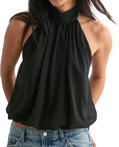 Meiweileya Women Chiffon Halter Tops Sleeveless High Neck Tank Top Camisole Tie Open Back Going Out Sexy Summer Party Shirt in Kuwait