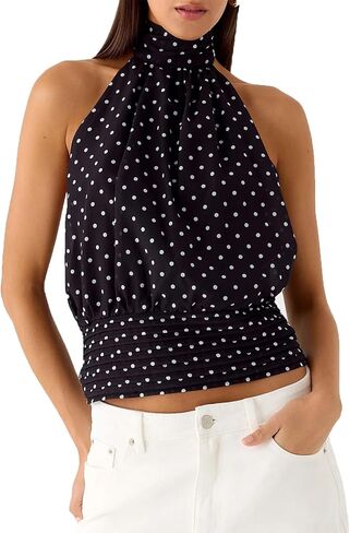 Meiweileya Women Chiffon Halter Tops Sleeveless High Neck Tank Top Camisole Tie Open Back Going Out Sexy Summer Party Shirt in Kuwait