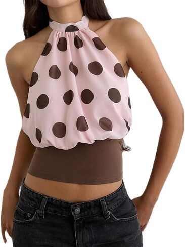 Meiweileya Women Chiffon Halter Tops Sleeveless High Neck Tank Top Camisole Tie Open Back Going Out Sexy Summer Party Shirt in Kuwait
