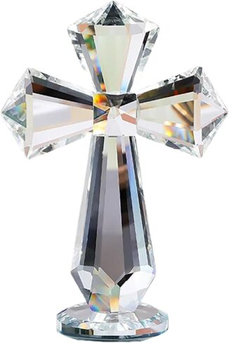Hand-Carved Crystal Cross Desk Decor - 6 Inch Spiritual Gift for Christians, Clear K9 Crystal Religious Figurine with 360° Faceted Design, Home Altar & Office Inspirational Ornament (Transparent) in Saudi Arabia