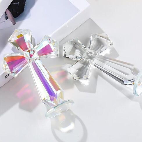 Hand-Carved Crystal Cross Desk Decor - 6 Inch Spiritual Gift for Christians, Clear K9 Crystal Religious Figurine with 360° Faceted Design, Home Altar & Office Inspirational Ornament (Transparent) in Saudi Arabia