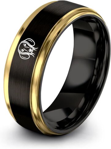 Gift for Dog Mom - Dachshund Ring - Brushed Polished - Personalized Custom Engraving - Anniversary Wedding - Tungsten Carbide - 8mm - Flat Dome Bevel - Men Women - Band - Gunmetal Black Yellow Gold in Kuwait