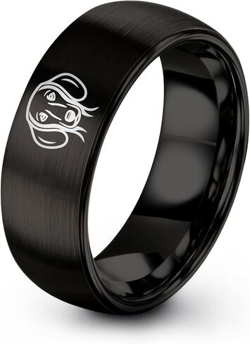 Gift for Dog Mom - Dachshund Ring - Brushed Polished - Personalized Custom Engraving - Anniversary Wedding - Tungsten Carbide - 8mm - Flat Dome Bevel - Men Women - Band - Gunmetal Black Yellow Gold in Kuwait