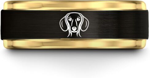 Gift for Dog Mom - Dachshund Ring - Brushed Polished - Personalized Custom Engraving - Anniversary Wedding - Tungsten Carbide - 8mm - Flat Dome Bevel - Men Women - Band - Gunmetal Black Yellow Gold in Kuwait