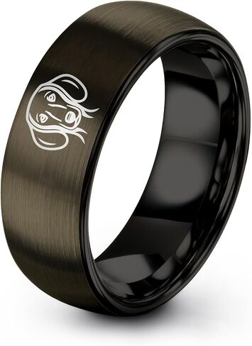 Gift for Dog Mom - Dachshund Ring - Brushed Polished - Personalized Custom Engraving - Anniversary Wedding - Tungsten Carbide - 8mm - Flat Dome Bevel - Men Women - Band - Gunmetal Black Yellow Gold in Kuwait