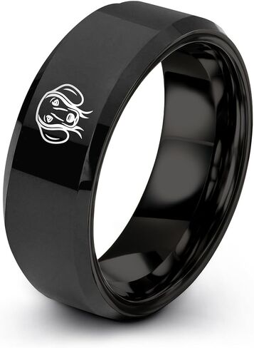 Gift for Dog Mom - Dachshund Ring - Brushed Polished - Personalized Custom Engraving - Anniversary Wedding - Tungsten Carbide - 8mm - Flat Dome Bevel - Men Women - Band - Gunmetal Black Yellow Gold in Kuwait