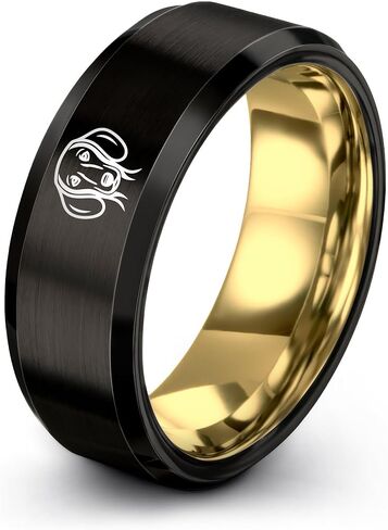 Gift for Dog Mom - Dachshund Ring - Brushed Polished - Personalized Custom Engraving - Anniversary Wedding - Tungsten Carbide - 8mm - Flat Dome Bevel - Men Women - Band - Gunmetal Black Yellow Gold in Kuwait