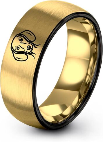 Gift for Dog Mom - Dachshund Ring - Brushed Polished - Personalized Custom Engraving - Anniversary Wedding - Tungsten Carbide - 8mm - Flat Dome Bevel - Men Women - Band - Gunmetal Black Yellow Gold in Kuwait