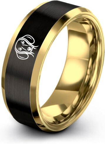 Gift for Dog Mom - Dachshund Ring - Brushed Polished - Personalized Custom Engraving - Anniversary Wedding - Tungsten Carbide - 8mm - Flat Dome Bevel - Men Women - Band - Gunmetal Black Yellow Gold in Kuwait