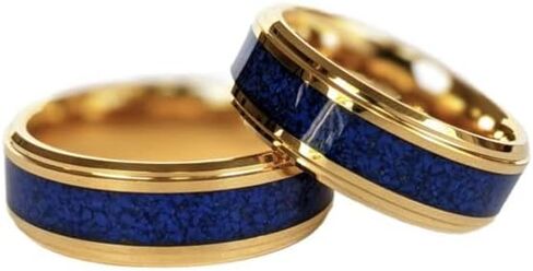 8mm Lapis Lazuli Ring 14K Gold Wedding Bands Blue Lapis Tungsten Rings for Men with Step Edges Unique for Him in Kuwait
