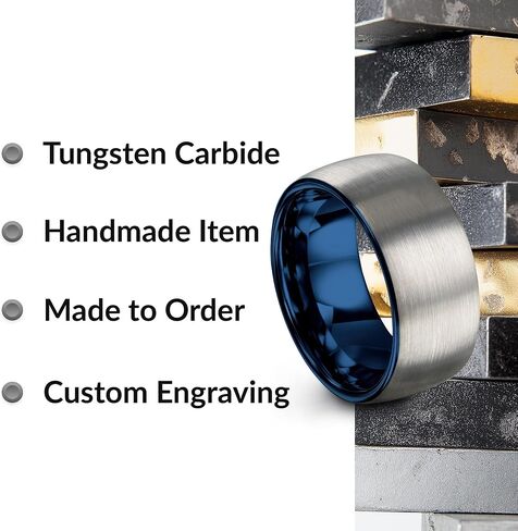 Tungsten Wedding Band Ring Black 10mm Men Women Comfort Fit 18k Rose Gold Flat Cut Dome Brushed Polished in Saudi Arabia