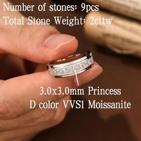 Wuziwen 2CT مويسانيتي العصابات الزفاف للرجال الأميرة قطع خاتم الخطوبة بالنسبة له D اللون VVS1 الوضوح in Kuwait