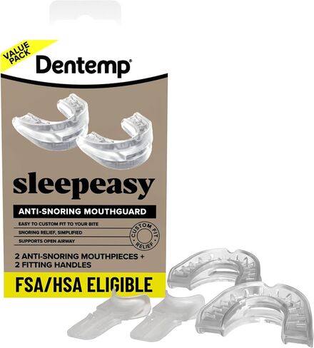 Dentemp SleepEasy Anti-Snoring Mouthguard – Value Pack (2 Mouthpieces + Fitting Handles) – Custom Boil-and-Bite Fit, Opens Airway to Reduce Snoring – Comfortable, Easy-Breathing Design in Saudi Arabia