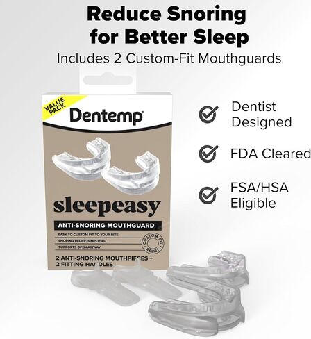 Dentemp SleepEasy Anti-Snoring Mouthguard – Value Pack (2 Mouthpieces + Fitting Handles) – Custom Boil-and-Bite Fit, Opens Airway to Reduce Snoring – Comfortable, Easy-Breathing Design in Saudi Arabia