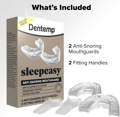 Dentemp SleepEasy Anti-Snoring Mouthguard – Value Pack (2 Mouthpieces + Fitting Handles) – Custom Boil-and-Bite Fit, Opens Airway to Reduce Snoring – Comfortable, Easy-Breathing Design in Saudi Arabia