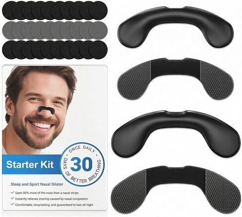 Non-Magnetic Nasal Bands to Help Reduce Snoring, Professional Reusable Nose Dilator and Airflow Opener for Sleep and Sport, Includes 30-Day Supply of Adhesive Patches and 2 Sizes of Bands (Black) in Saudi Arabia