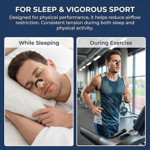 Non-Magnetic Nasal Bands to Help Reduce Snoring, Professional Reusable Nose Dilator and Airflow Opener for Sleep and Sport, Includes 30-Day Supply of Adhesive Patches and 2 Sizes of Bands (Black) in Saudi Arabia