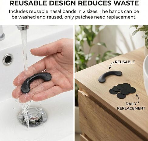Non-Magnetic Nasal Bands to Help Reduce Snoring, Professional Reusable Nose Dilator and Airflow Opener for Sleep and Sport, Includes 30-Day Supply of Adhesive Patches and 2 Sizes of Bands (Black) in Saudi Arabia