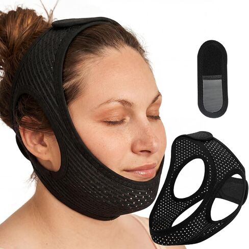 Sleep Apnea Devices - Chin Strap for Sleeping, Airflow Jaw Strap, Effective Anti Snoring Solution for Men and Women, Anti Snore Devices Breathable and Reusable (Black & 54CM & 1PCS) in Saudi Arabia