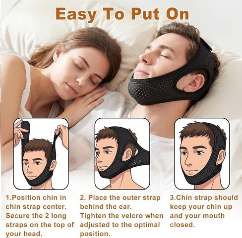 Sleep Apnea Devices - Chin Strap for Sleeping, Airflow Jaw Strap, Effective Anti Snoring Solution for Men and Women, Anti Snore Devices Breathable and Reusable (Black & 54CM & 1PCS) in Saudi Arabia