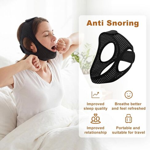 Sleep Apnea Devices - Chin Strap for Sleeping, Airflow Jaw Strap, Effective Anti Snoring Solution for Men and Women, Anti Snore Devices Breathable and Reusable (Black & 54CM & 1PCS) in Saudi Arabia