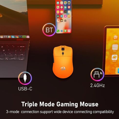 Redragon M816-PRO Wireless Gaming Mouse, 26K DPI Tri-Mode 61G Ultra-Light Mouse Gaming, RGB, 6 Full Programmable Buttons Mice, Software Support, 200Hrs Long Battery Life for PC, Mac in Kuwait
