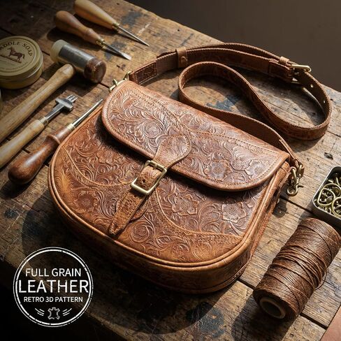 Messenger Bag 11 Inch Genuine Leather Briefcase Medium Leather Laptop Bag，Vintage Crossbody Office Satchel Travel Single-shoulder bag, Brown in Saudi Arabia
