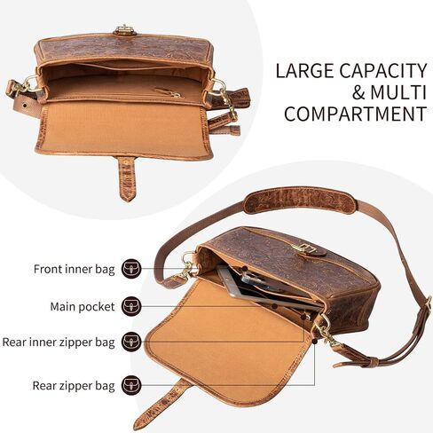 Messenger Bag 11 Inch Genuine Leather Briefcase Medium Leather Laptop Bag，Vintage Crossbody Office Satchel Travel Single-shoulder bag, Brown in Saudi Arabia