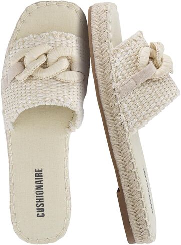 صنادل CUSHIONAIRE Lucia Raffia Bow Espadrille للنساء، صنادل صيفية مسطحة من القش المنسوج مع وسادة قدم مبطنة in Kuwait