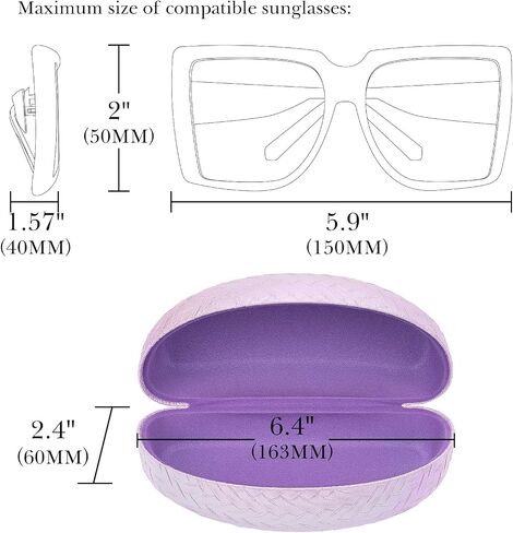 Linkidea Oversized Sunglasses Case, Large Frame Glasses Case for Sunglass, Eyeglasses Travel Bag Compatible with Rayban Square Shaped/Aviator Reverse/William Titanium (Pink) in Kuwait