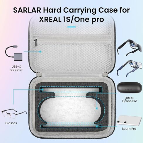 SARLAR Carrying Case for Xreal 1S/One Pro/One/Xreal Air Series AR Glasses, Odorless Felt Hard Shell Organizer for Original Eyewear Case, Beam Pro, HDMI/USB-C Hub, Common eyeglasses, Travel and Storage in Kuwait