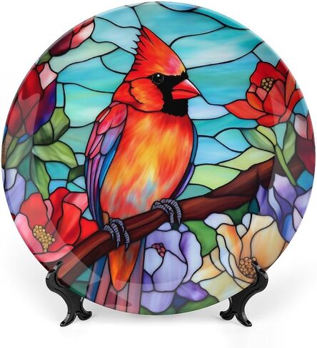 Decorative Plates for Home Decor, Blue Red USA Flag Stained Glass Painting Decor Tray for Table Display, Ceramic Dinner Plate W/ Stand, Living Room Dining Room Decor, Gifts for Patriotic, 7 Inch in Kuwait