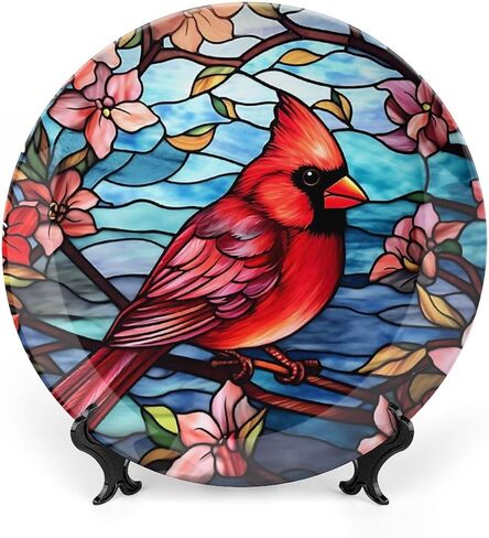 Decorative Plates for Home Decor, Blue Red USA Flag Stained Glass Painting Decor Tray for Table Display, Ceramic Dinner Plate W/ Stand, Living Room Dining Room Decor, Gifts for Patriotic, 7 Inch in Kuwait