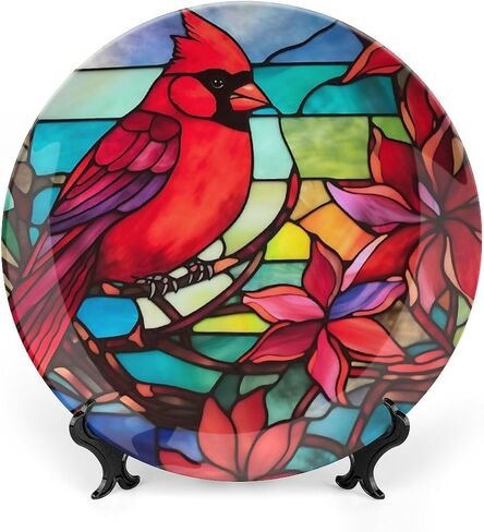 Decorative Plates for Home Decor, Blue Red USA Flag Stained Glass Painting Decor Tray for Table Display, Ceramic Dinner Plate W/ Stand, Living Room Dining Room Decor, Gifts for Patriotic, 7 Inch in Kuwait