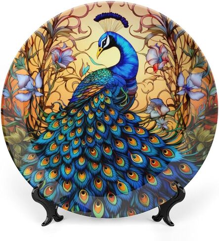 Decorative Plates for Home Decor, Blue Red USA Flag Stained Glass Painting Decor Tray for Table Display, Ceramic Dinner Plate W/ Stand, Living Room Dining Room Decor, Gifts for Patriotic, 7 Inch in Kuwait