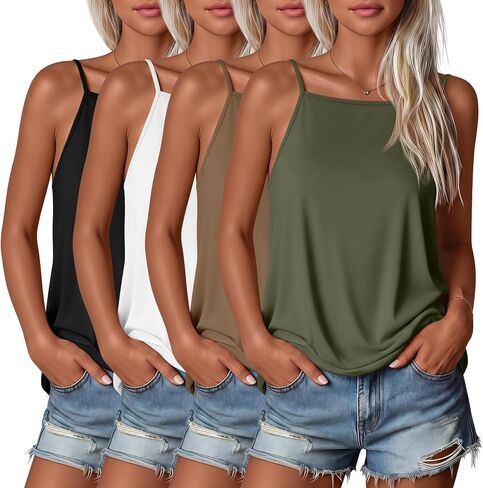Huukeay 4 Pack Women's Square Neck Camisole Spaghetti Strap Tank Tops Halter Sleeveless Cami Summer Basic Casual Shirts in Kuwait