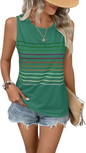 EyMuse Tank Tops for Women Summer Striped Sleeveless Tee Loose Casual Crewneck Shirts 2026 Fashion Beach Vacation Clothes in Kuwait