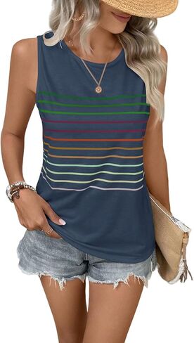 EyMuse Tank Tops for Women Summer Striped Sleeveless Tee Loose Casual Crewneck Shirts 2026 Fashion Beach Vacation Clothes in Kuwait