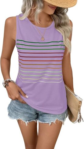 EyMuse Tank Tops for Women Summer Striped Sleeveless Tee Loose Casual Crewneck Shirts 2026 Fashion Beach Vacation Clothes in Kuwait