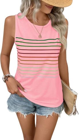 EyMuse Tank Tops for Women Summer Striped Sleeveless Tee Loose Casual Crewneck Shirts 2026 Fashion Beach Vacation Clothes in Kuwait