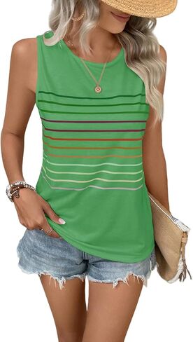 EyMuse Tank Tops for Women Summer Striped Sleeveless Tee Loose Casual Crewneck Shirts 2026 Fashion Beach Vacation Clothes in Kuwait