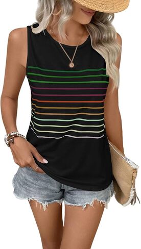 EyMuse Tank Tops for Women Summer Striped Sleeveless Tee Loose Casual Crewneck Shirts 2026 Fashion Beach Vacation Clothes in Kuwait