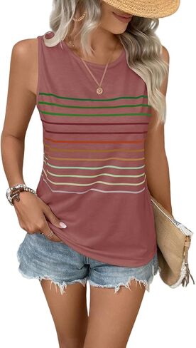 EyMuse Tank Tops for Women Summer Striped Sleeveless Tee Loose Casual Crewneck Shirts 2026 Fashion Beach Vacation Clothes in Kuwait
