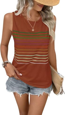 EyMuse Tank Tops for Women Summer Striped Sleeveless Tee Loose Casual Crewneck Shirts 2026 Fashion Beach Vacation Clothes in Kuwait