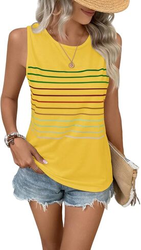 EyMuse Tank Tops for Women Summer Striped Sleeveless Tee Loose Casual Crewneck Shirts 2026 Fashion Beach Vacation Clothes in Kuwait