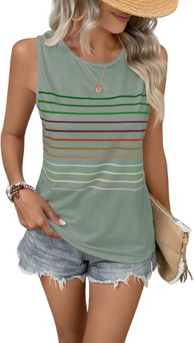 EyMuse Tank Tops for Women Summer Striped Sleeveless Tee Loose Casual Crewneck Shirts 2026 Fashion Beach Vacation Clothes in Kuwait
